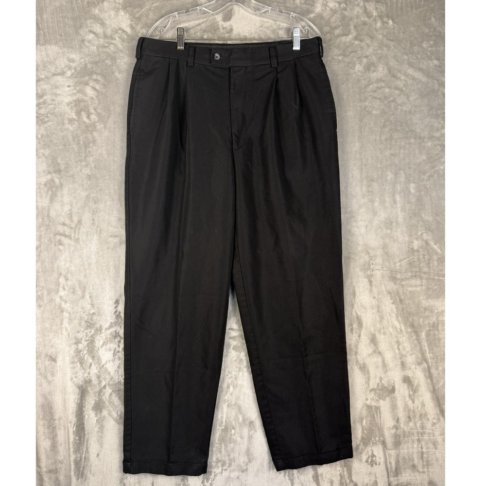 Arrow Mens Black Pleated Dress Pants 34x32 Flat Front Business Casual‎